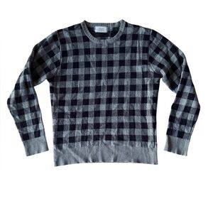 Officine Generale XL Gray Blue Sweater Merino Wool Cashmere Plaid